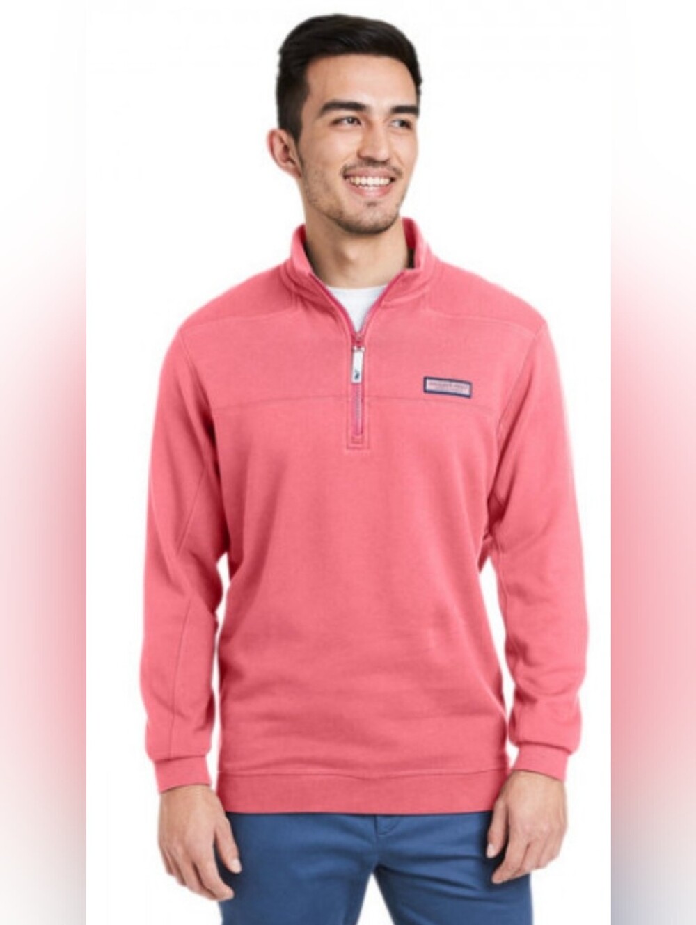 Vineyard Vines Collegiate Shep Quarter Zip Shirt in a Salmon Pink Size L